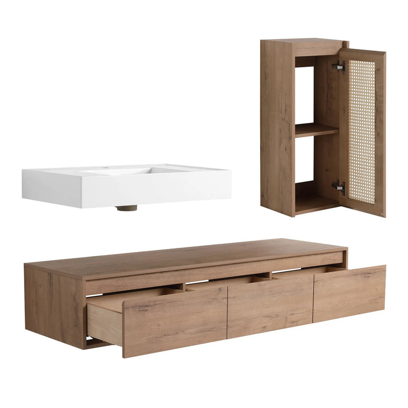 Modern Imitative Wall Mounted Bathroom Vanity With Resin Sink And Side Cabinet by HouseOfZazla
