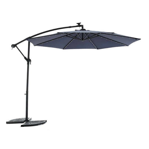 10ft Solar LED Offset Hanging Market Patio Umbrella - Navy Blue (No Base)
