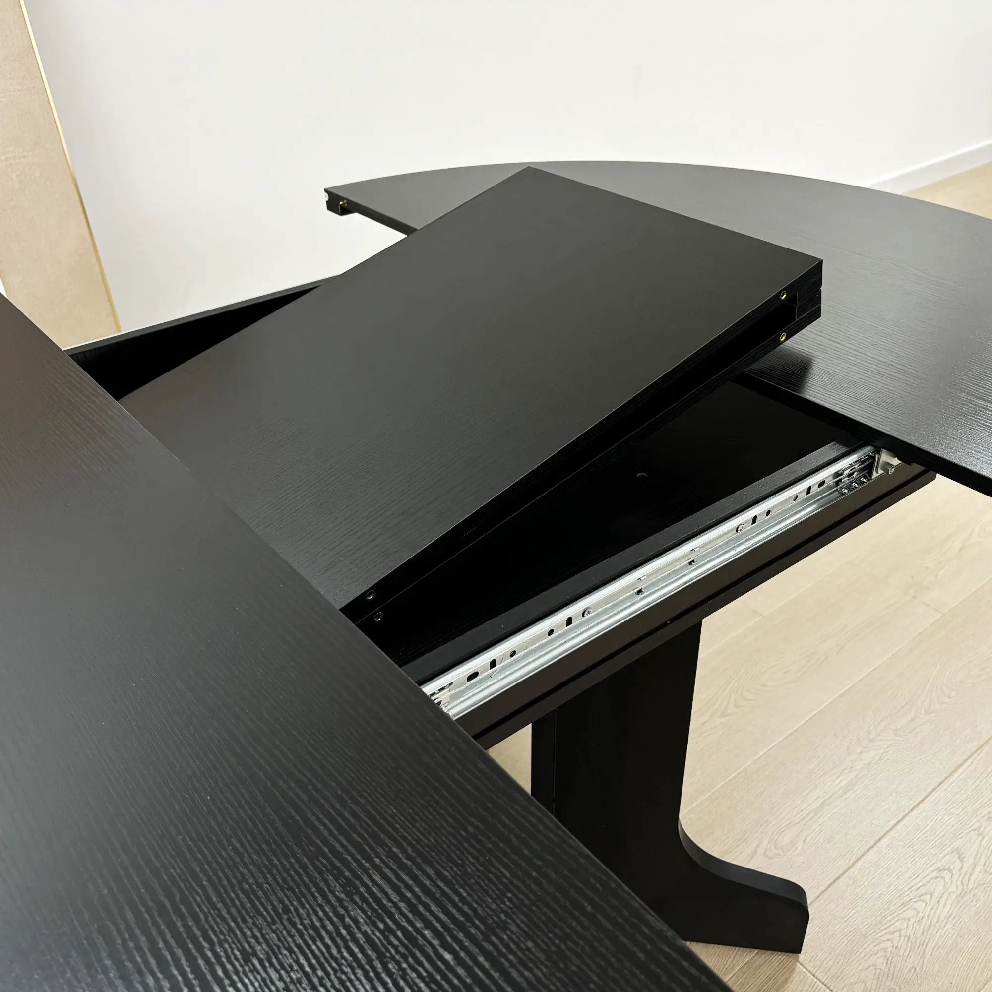 Dining Table For Farmhouse Kitchen Expandable Oval Table Top With Removable Leaf Trestle X Shaped Base - Black by HouseOfZazla