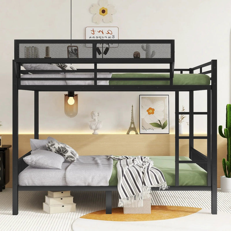 Queen Over Queen Bunk Bed With Ladder And Storage Shelf - Black by Unique Piece Furniture