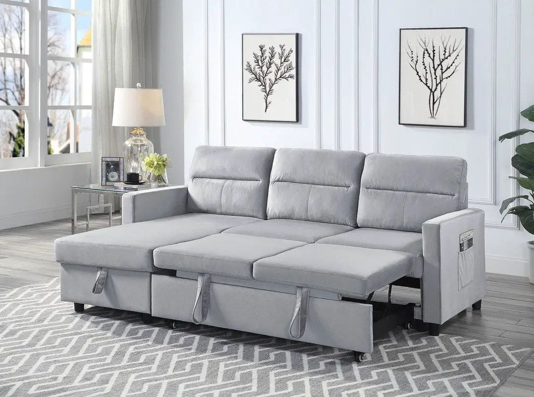 Ivy - Reversible Sleeper Sectional Sofa With Storage Chaise And Side Pocket by HouseOfZazla