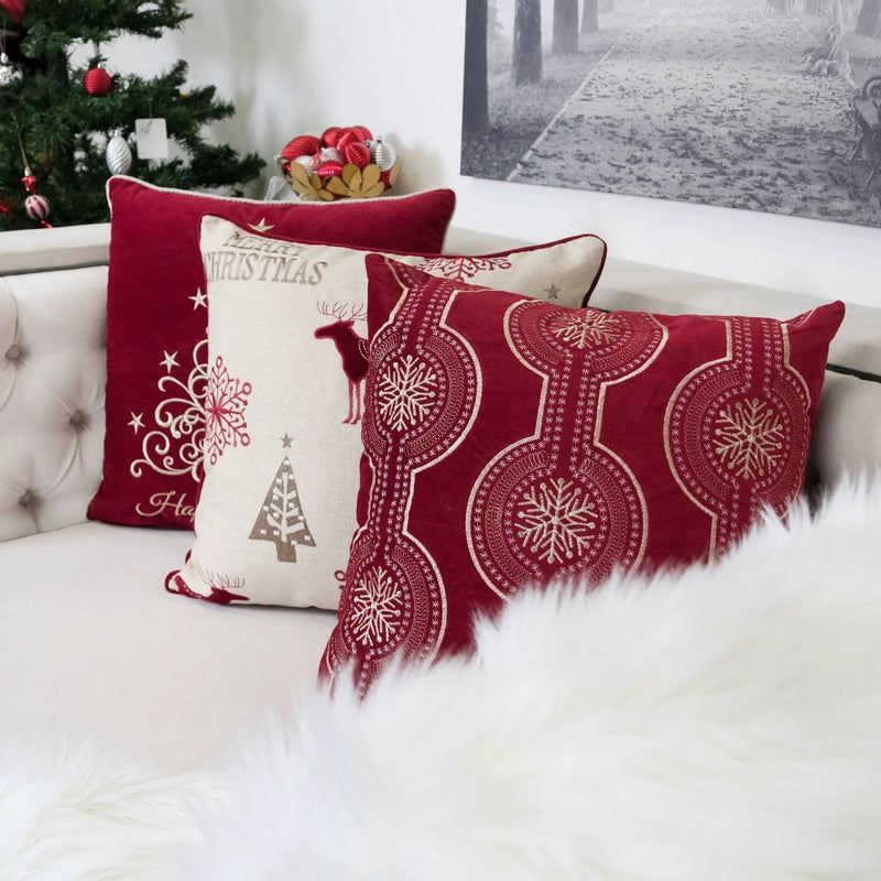 Red Holiday Embroidered Velvet Throw Pillow with Insert 20x20 Set of 2 by HouseOfZazla