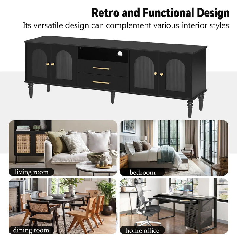 TV Stand For TVs Up To 75", Entertainment Center Media Console For Living Room - Black by Unique Piece Furniture