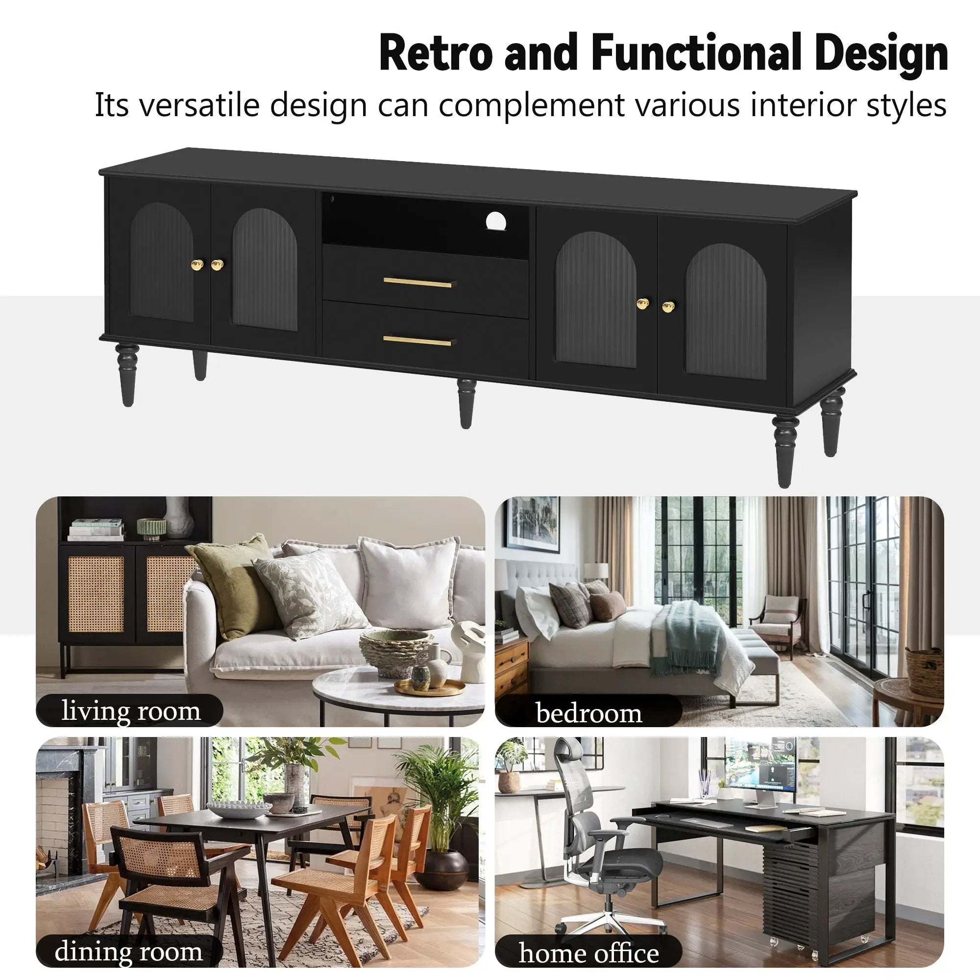 TV Stand For TVs Up To 75", Entertainment Center Media Console For Living Room - Black by HouseOfZazla