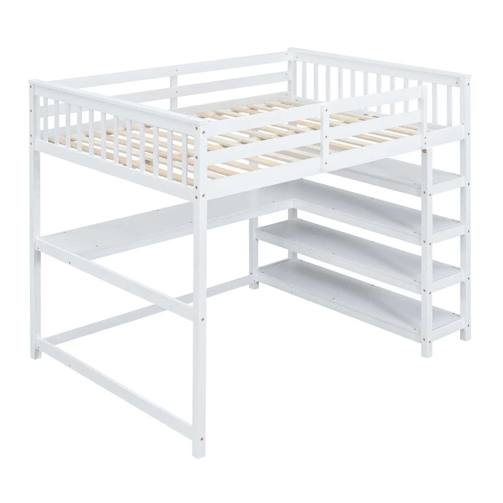 Loft Bed With Storage Shelves And Under Bed Desk