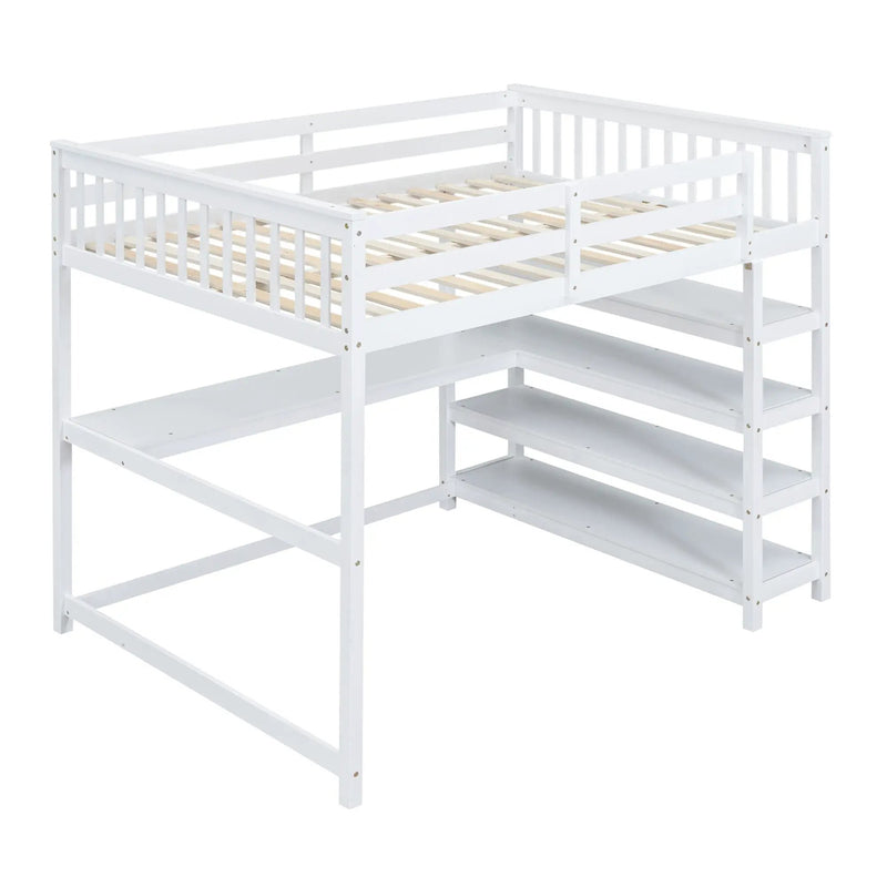 Loft Bed With Storage Shelves And Under Bed Desk