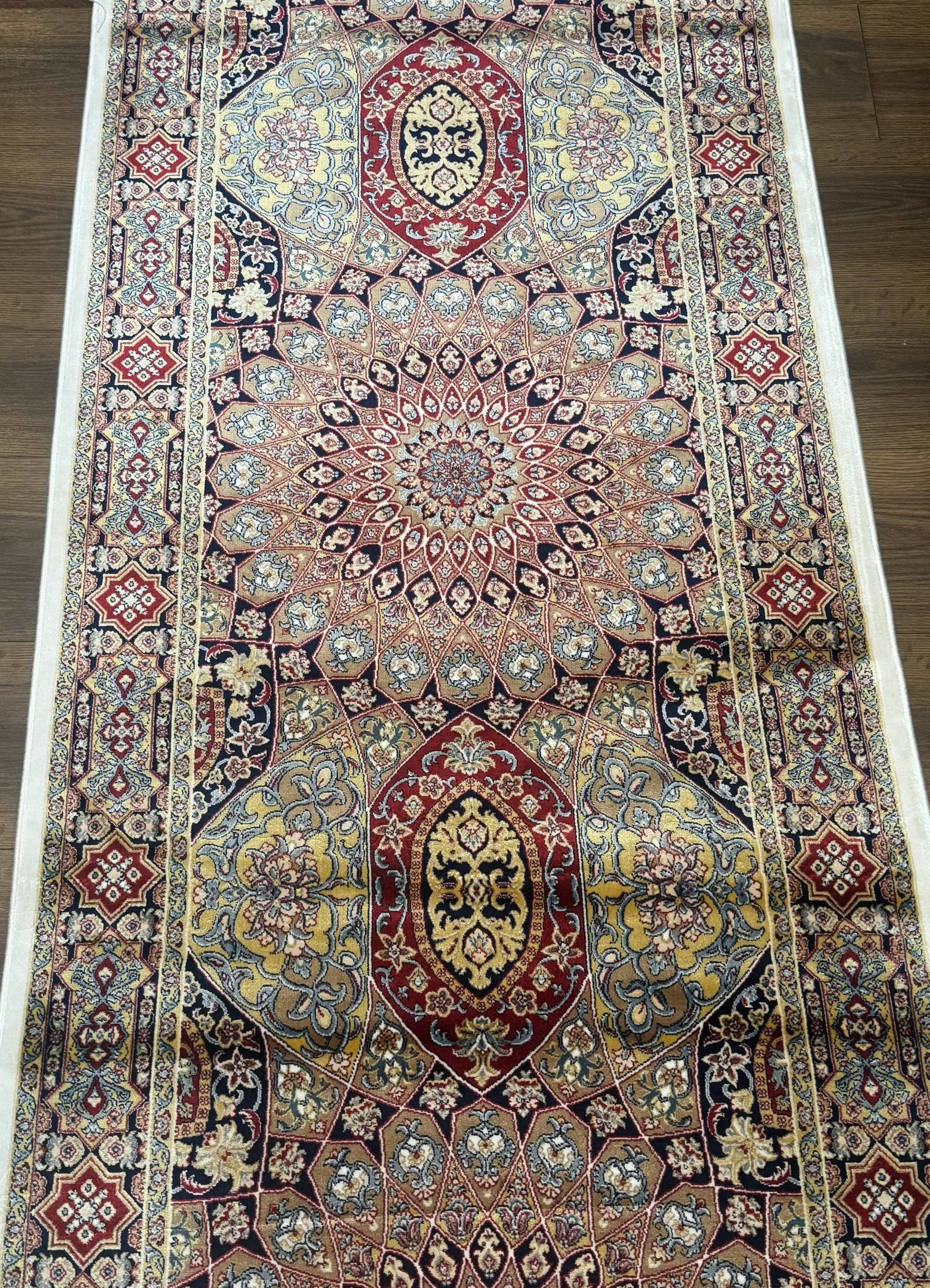 Turkish Silk Runner Rug 2.6 x 10, Dome Design, Hereke Runner, Bamboo Silk, New by Jewel Rugs