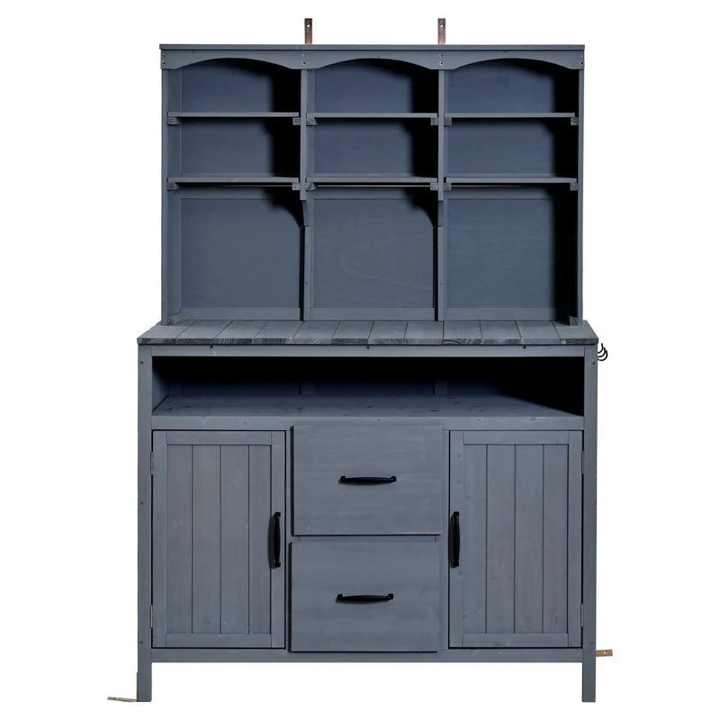 TOPMAX Large Fir Wood Potting Bench with Hutch and Storage