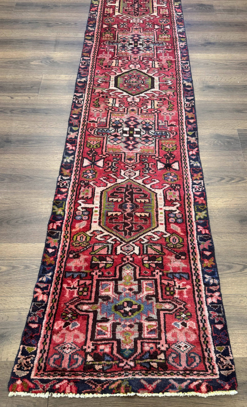 Persian Heriz Karajeh Runner Rug 2x9, Geometric Medallions, Red Navy Blue, 2 x 9 Rug for Hallway by Jewel Rugs