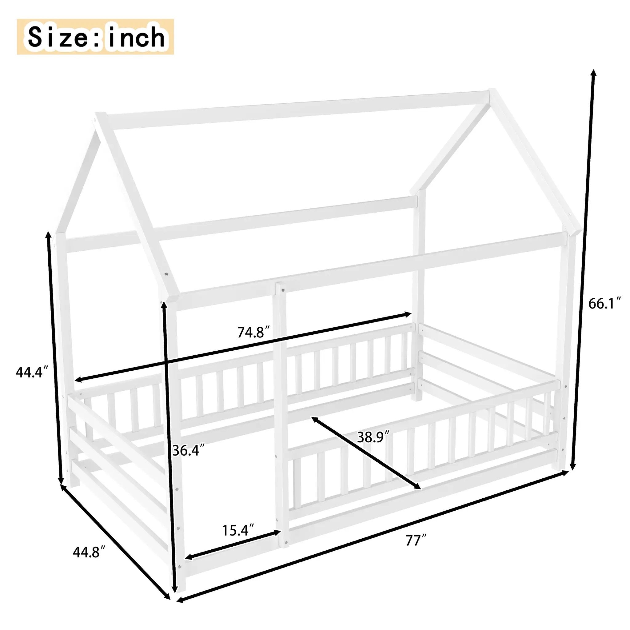 Twin Size Floor Wooden Bed with House Roof Frame by HouseOfZazla