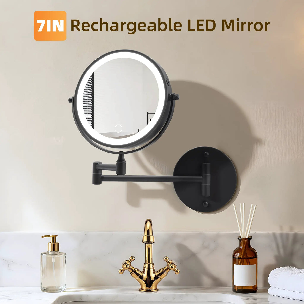 Rechargeable Wall Mounted Makeup Mirror 8'' Magnifying Mirror, photo 8 of 9