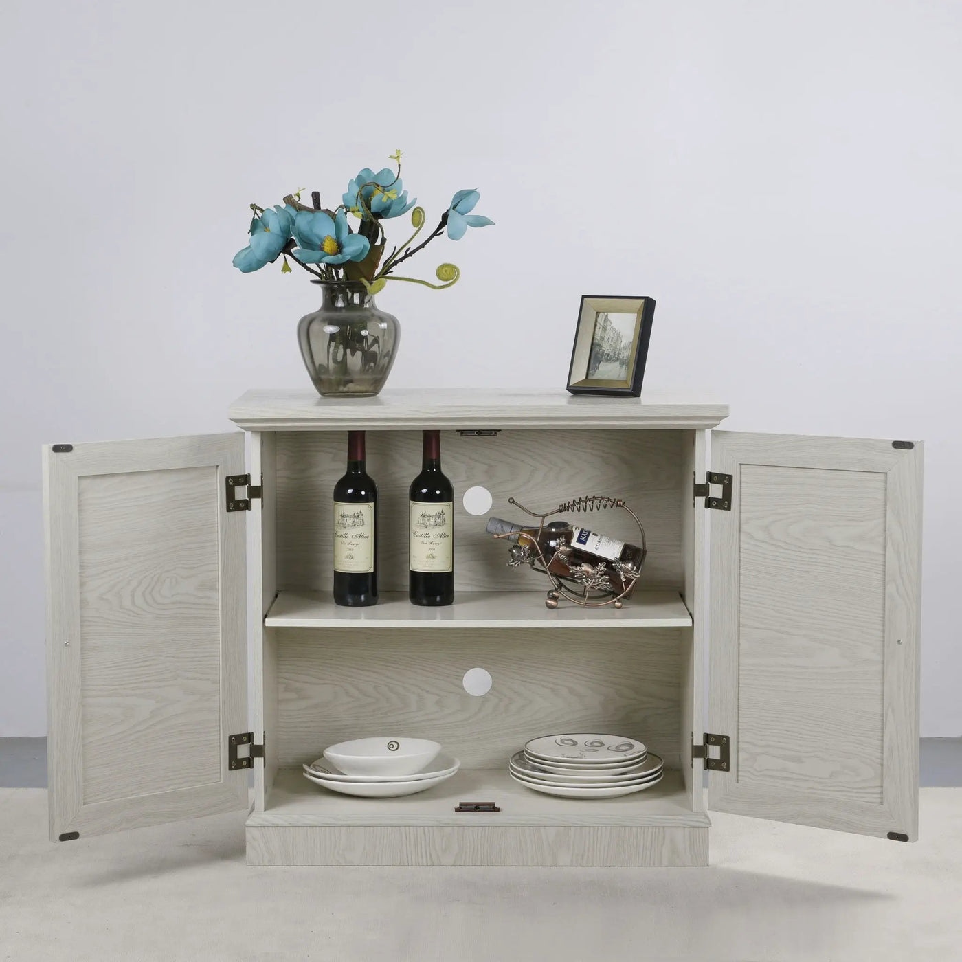 Sideboard Cabinet With Mirrored Doors, Adjustable Shelf, Metal Handles by HouseOfZazla