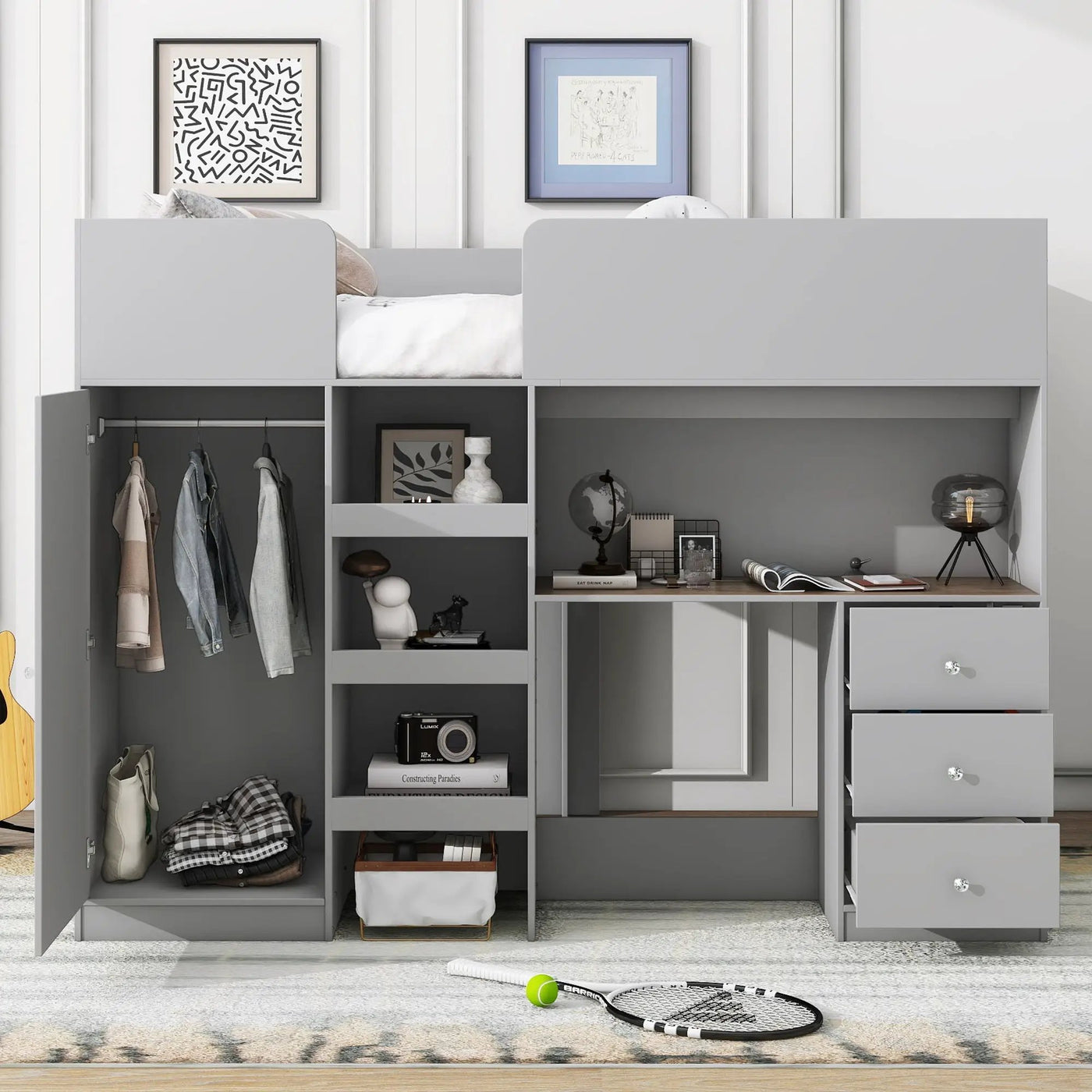 Loft Bed With Built In Wardrobe, Desk, Shelves, And Drawers by Unique Piece Furniture