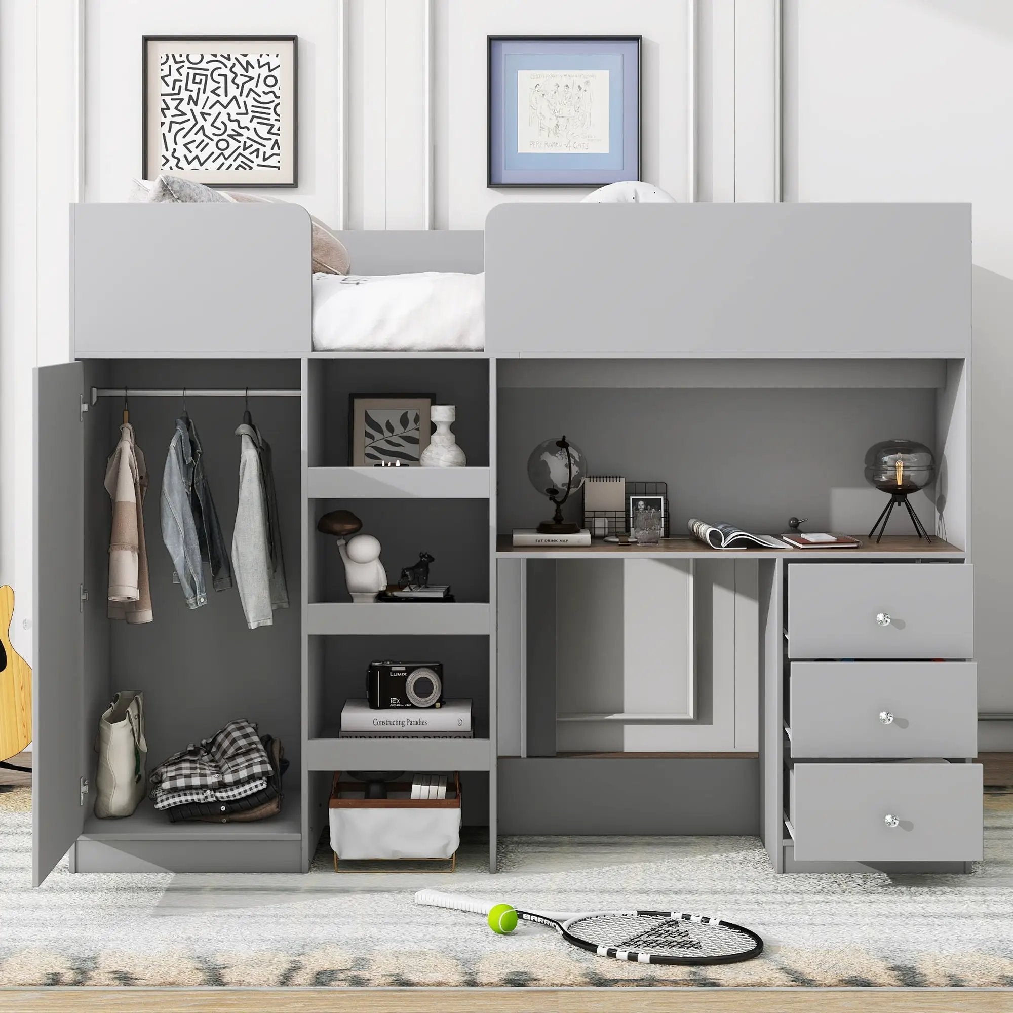 Loft Bed With Built In Wardrobe, Desk, Shelves, And Drawers by Unique Piece Furniture