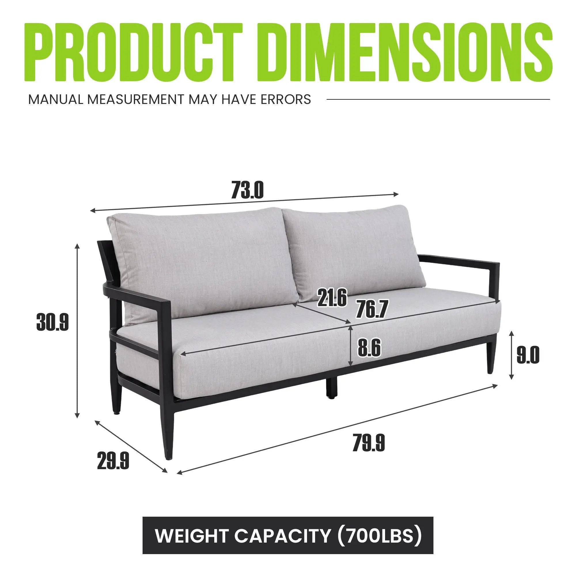 Outdoor Bench Seat Sofa, Sunbrella Cushion, Weather Resistant For Patio - Ember Black by HouseOfZazla