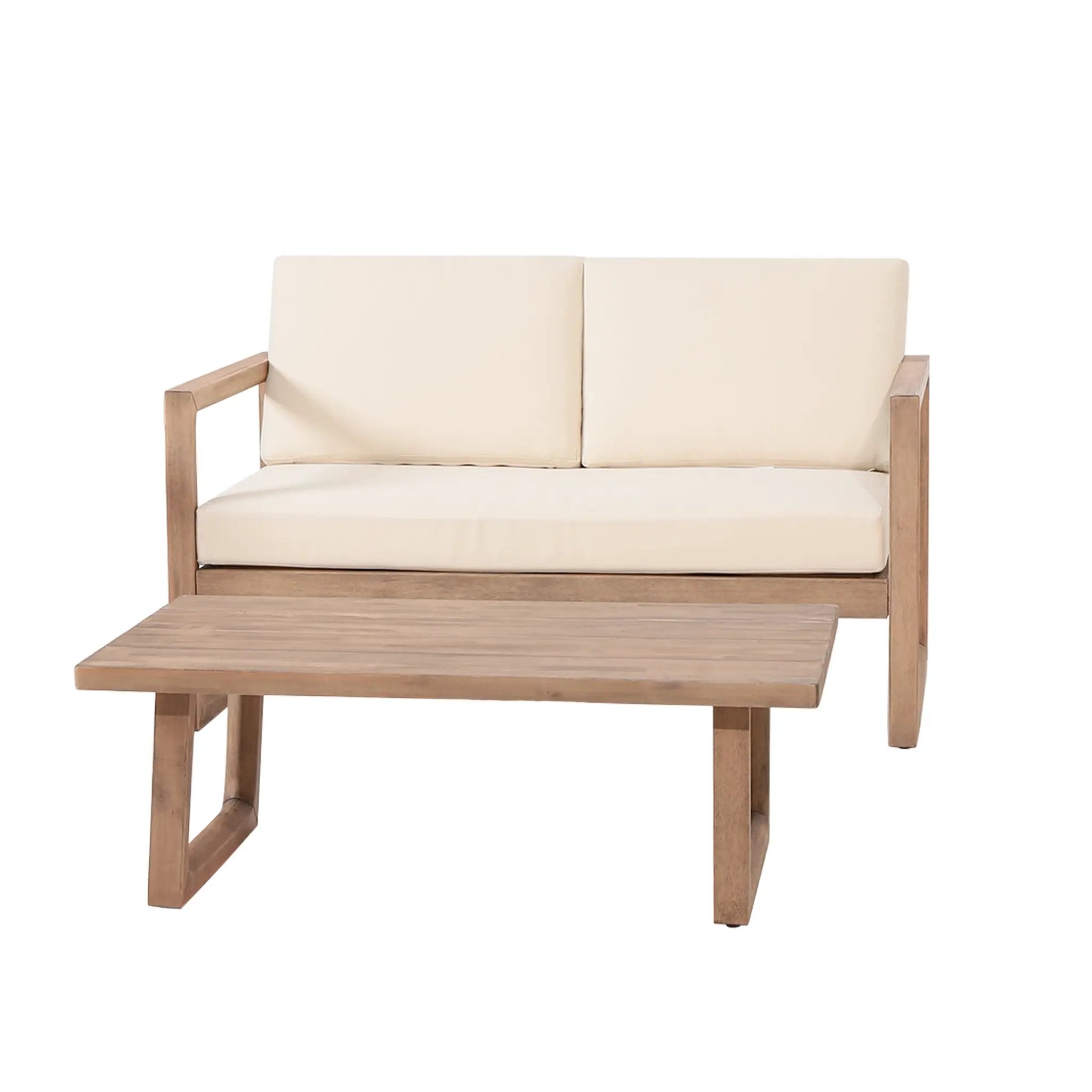 Outdoor Acacia Wood Loveseat and Coffee Table Set with Cushions by HouseOfZazla