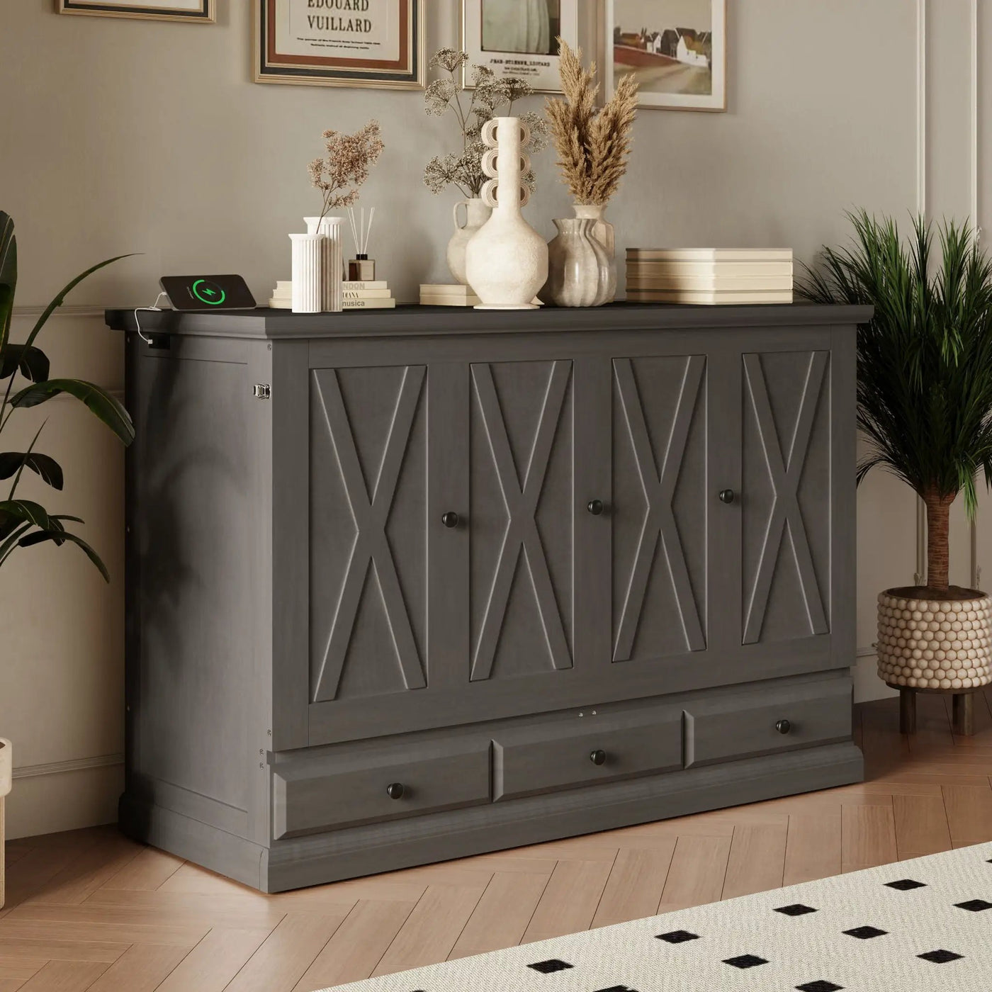 Murphy Bed Chest Cube Cabinet With Charging Station And Large Storage Drawer by HouseOfZazla
