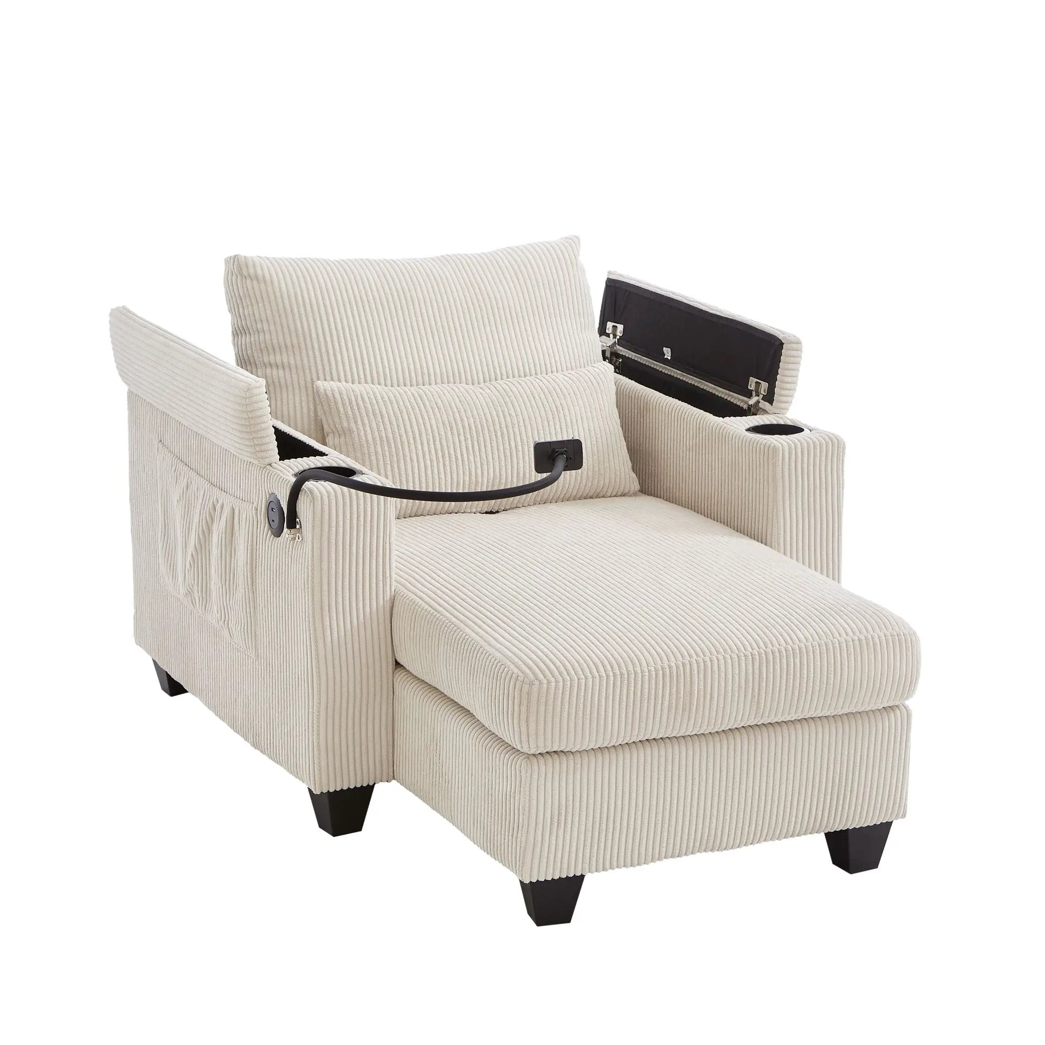 Convertible Chaise Lounge Sofa Chair With USB Ports, Cup Holders, Phone Holder And Storage by Unique Piece Furniture