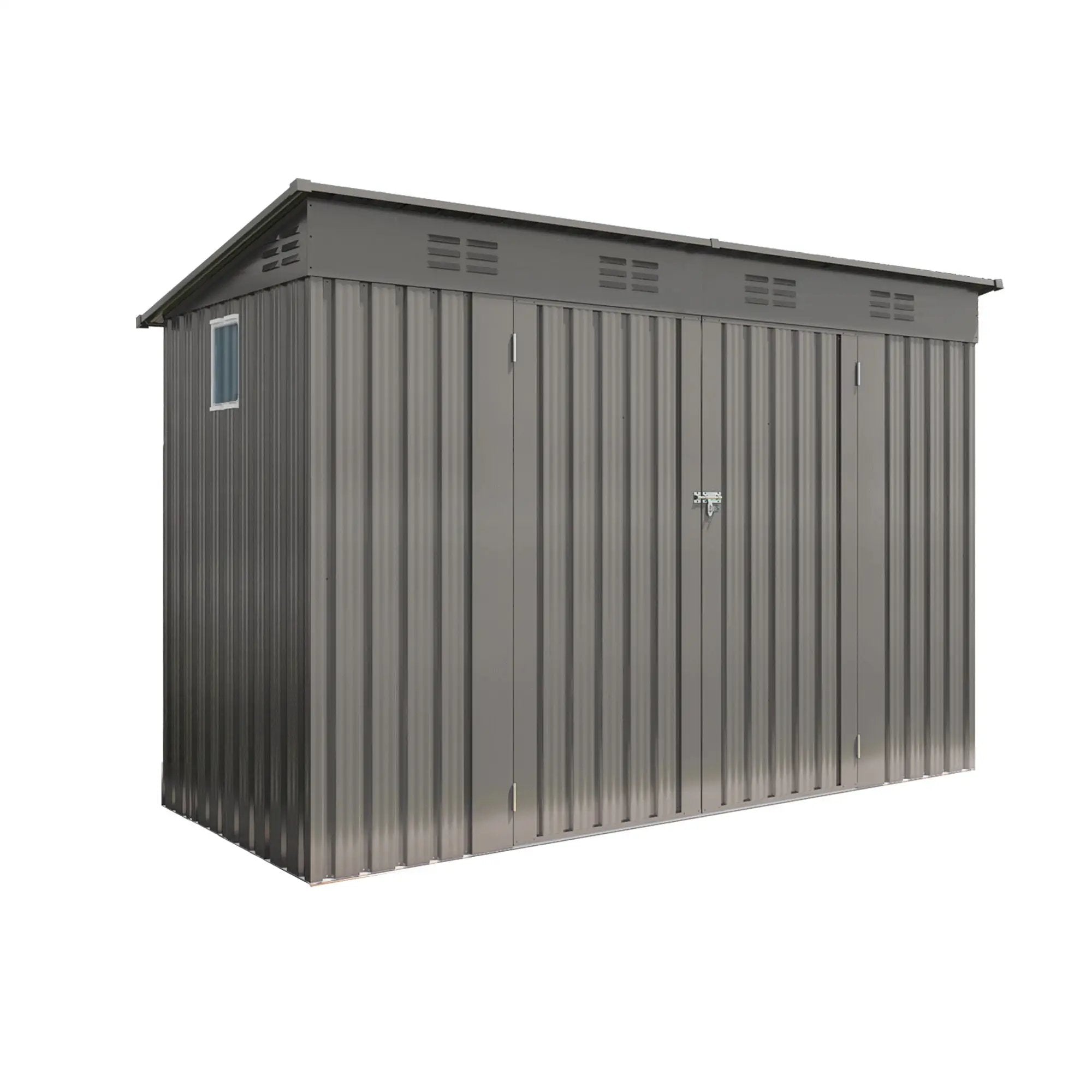 Outdoor Storage Shed, Tool House With Sloping Roof, 6 Vents And 2 Swing Doors For Backyard - Gray by HouseOfZazla