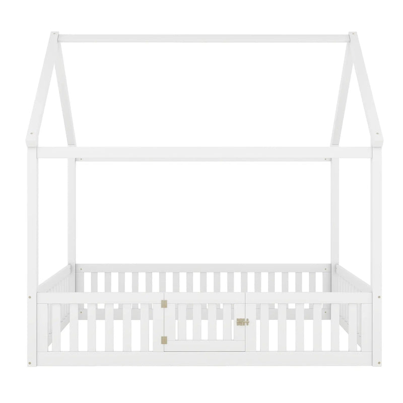 Wood House Bed With Fence And Door by HouseOfZazla