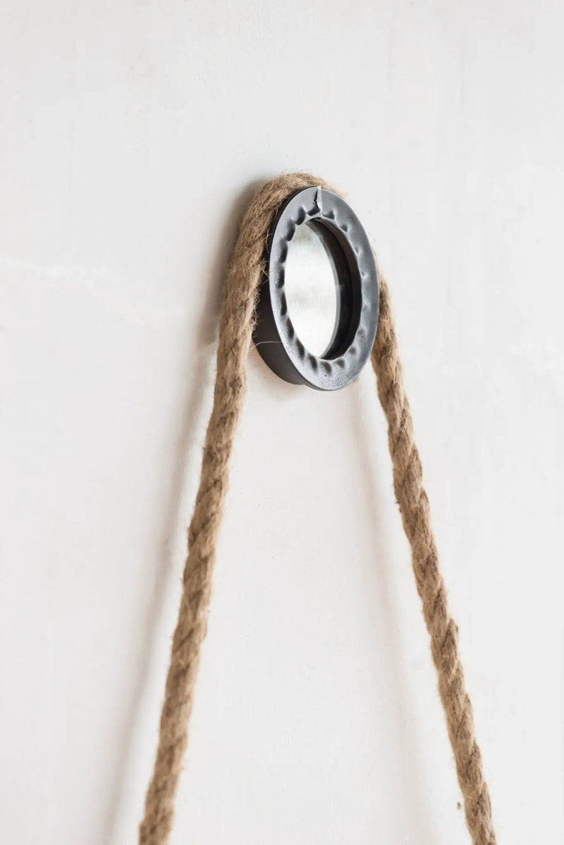 Handsome Cleveland Mirror With Rope Strap Contemporary Design Circle Mirror With Round Metal Frame For Wall Decor by Unique Piece Furniture
