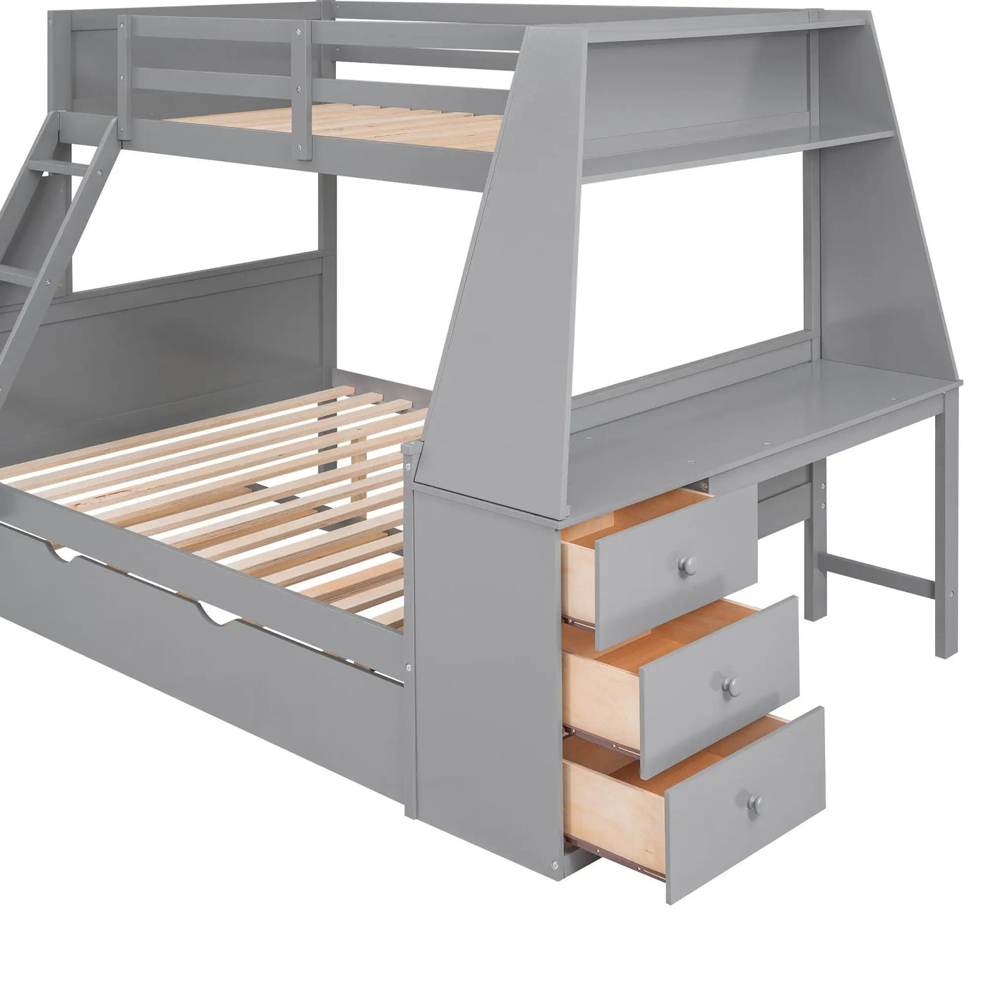 Bunk Bed With Trundle And Built In Desk, 3 Storage Drawers And Shelf by HouseOfZazla