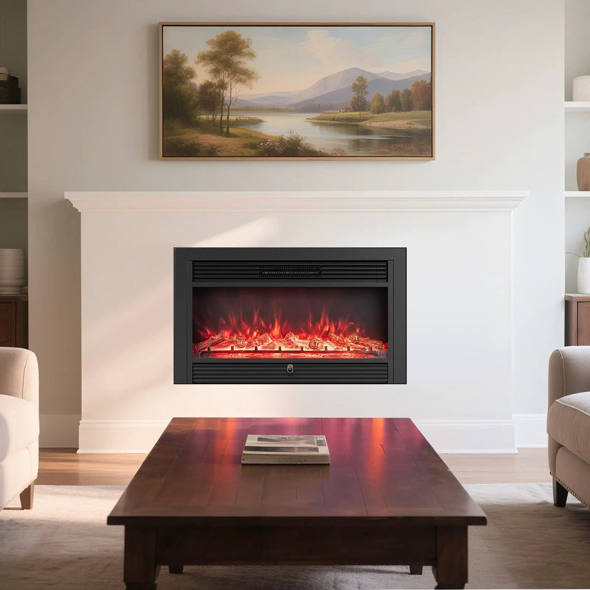 33/36-Inch Electric Fireplace Insert 750W/1500W Recessed Fireplace Heater