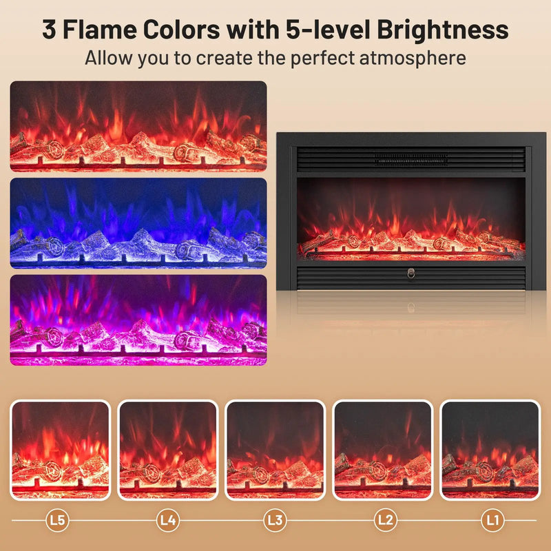 33/36-Inch Electric Fireplace Insert 750W/1500W Recessed Fireplace Heater by DirectDeals