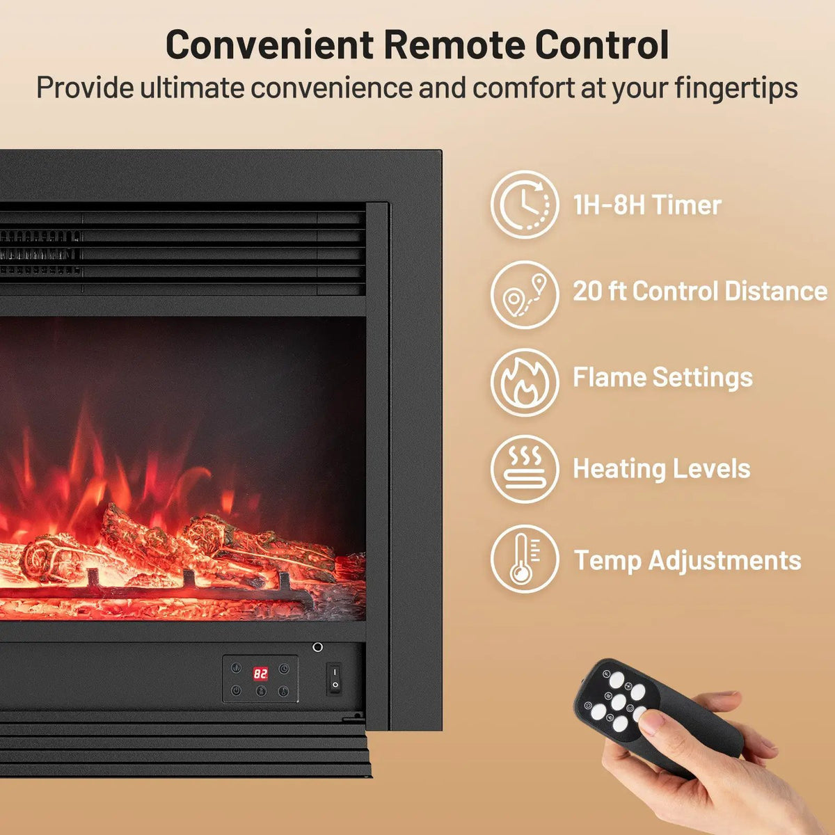 33/36-Inch Electric Fireplace Insert 750W/1500W Recessed Fireplace Heater, photo 4 of 16
