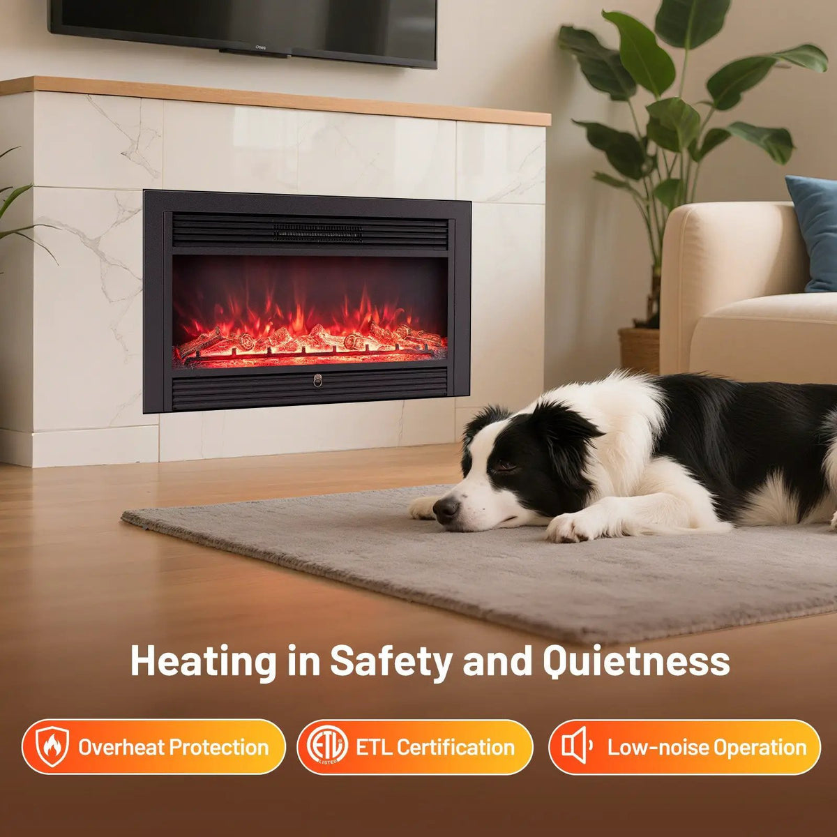 33/36-Inch Electric Fireplace Insert 750W/1500W Recessed Fireplace Heater, photo 2 of 16