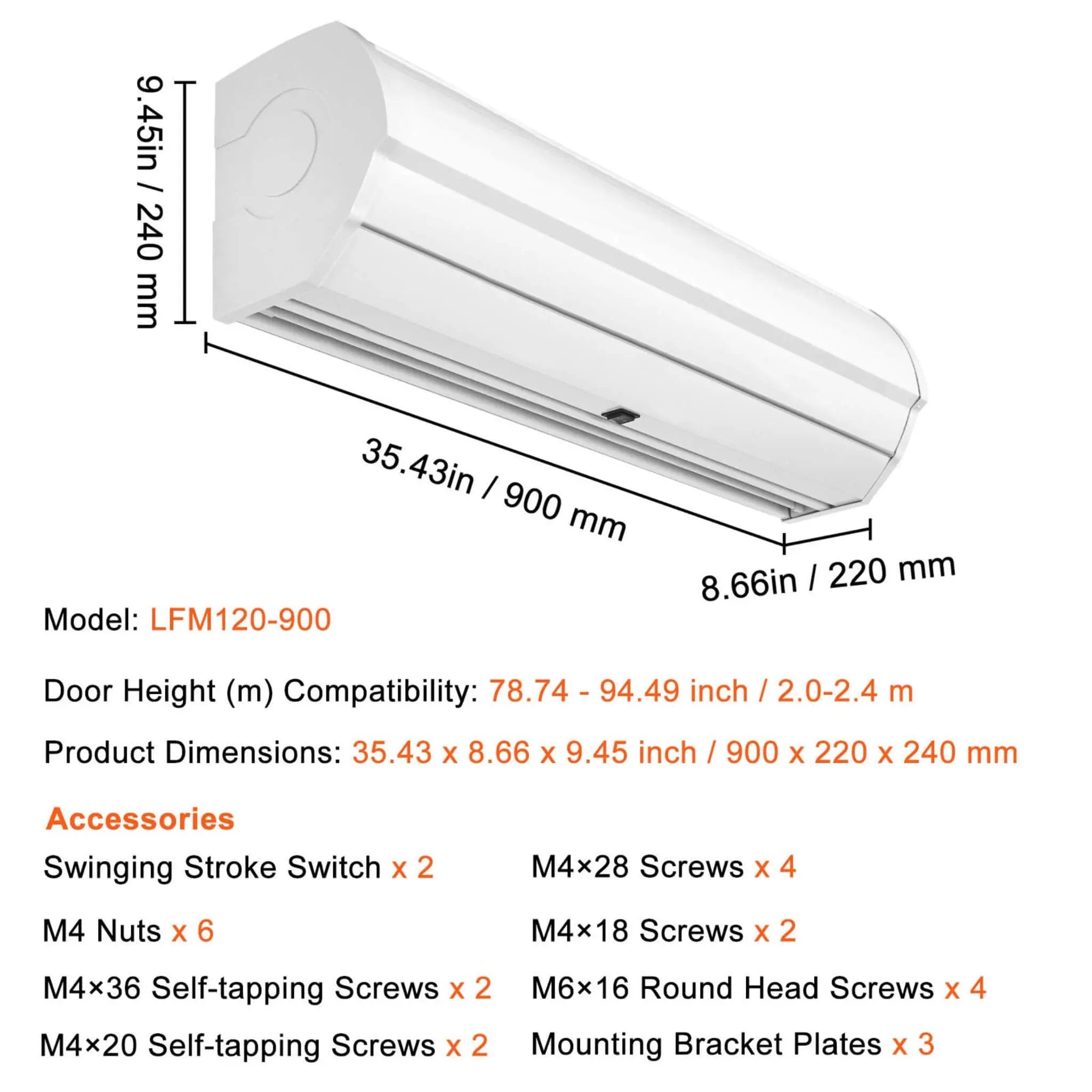 36-Inch 110V Commercial 2-Speed 900CFM Indoor Wall-Mounted Air Curtain (SAK63471) by SAKSBY WHOLESALE