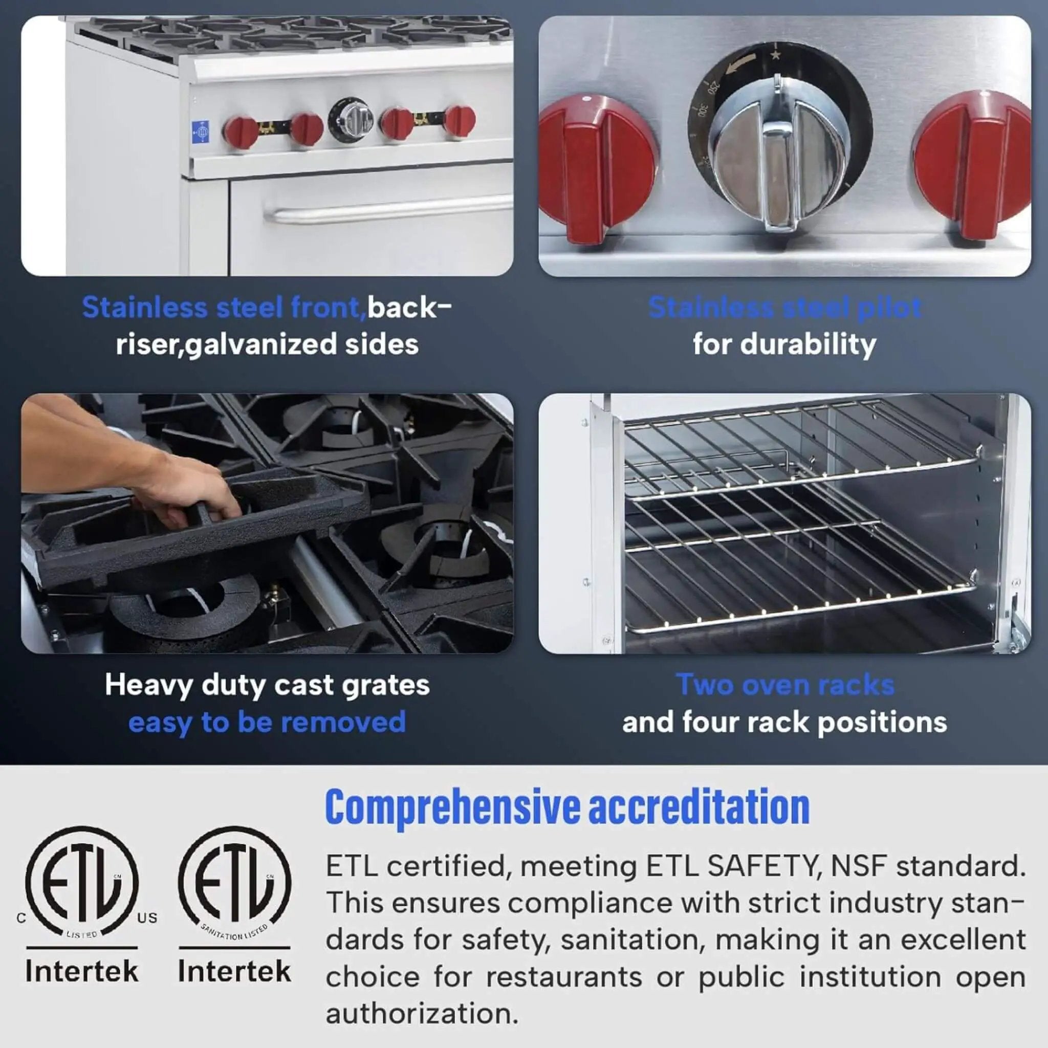36-Inch Commercial 210K BTU 6-Burner Stainless Steel Freestanding Gas Range (SAK85603) by SAKSBY WHOLESALE