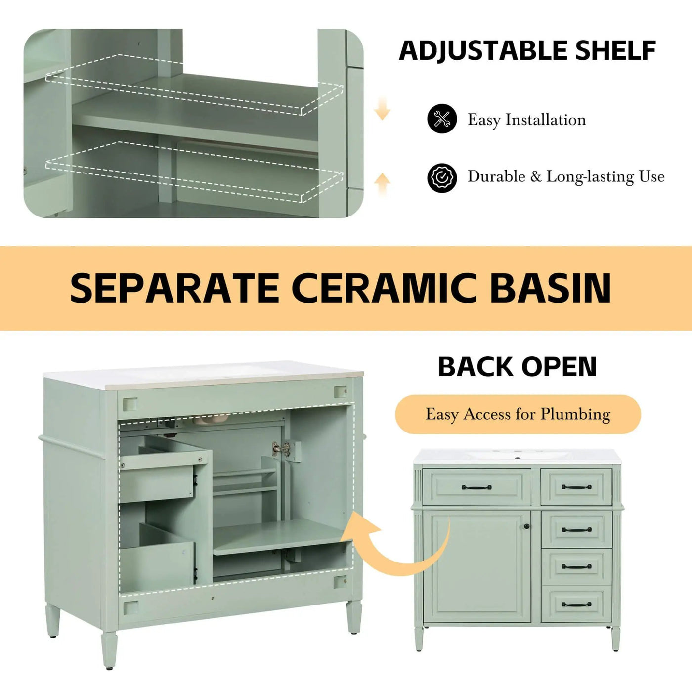36-Inch Freestanding Bathroom Vanity With Ceramic Sink And Storage Cabinets [Faucet Not Included] (SAK41792) by SAKSBY WHOLESALE
