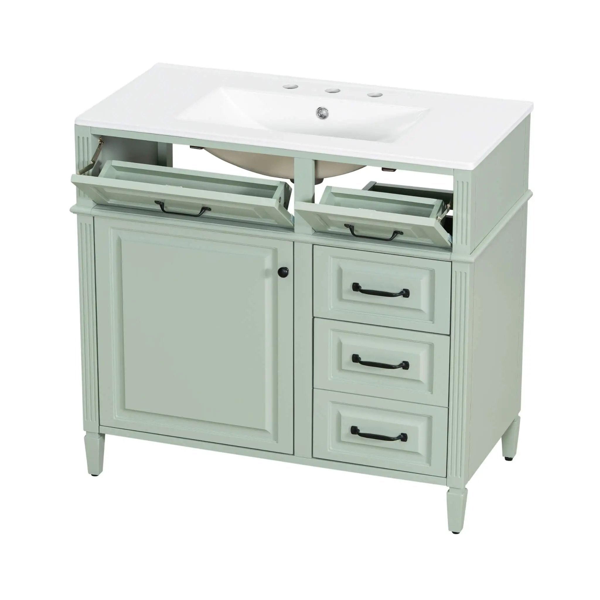 Nuvia 36-Inch Freestanding Bathroom Vanity With Ceramic Sink And Storage Cabinets [Faucet Not Included] (SAK41792) by SAKSBY WHOLESALE