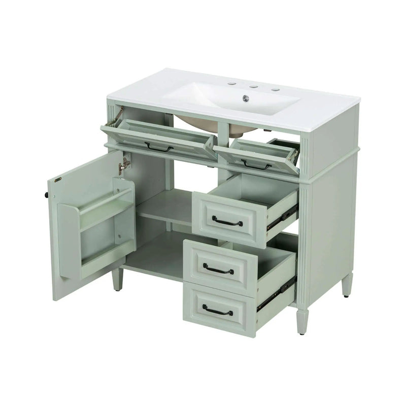 Nuvia 36-Inch Freestanding Bathroom Vanity With Ceramic Sink And Storage Cabinets [Faucet Not Included] (SAK41792) by SAKSBY WHOLESALE