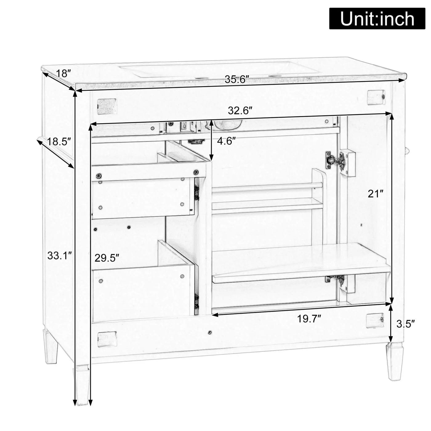 36-Inch Freestanding Bathroom Vanity With Ceramic Sink And Storage Cabinets [Faucet Not Included] (SAK41792) by SAKSBY WHOLESALE