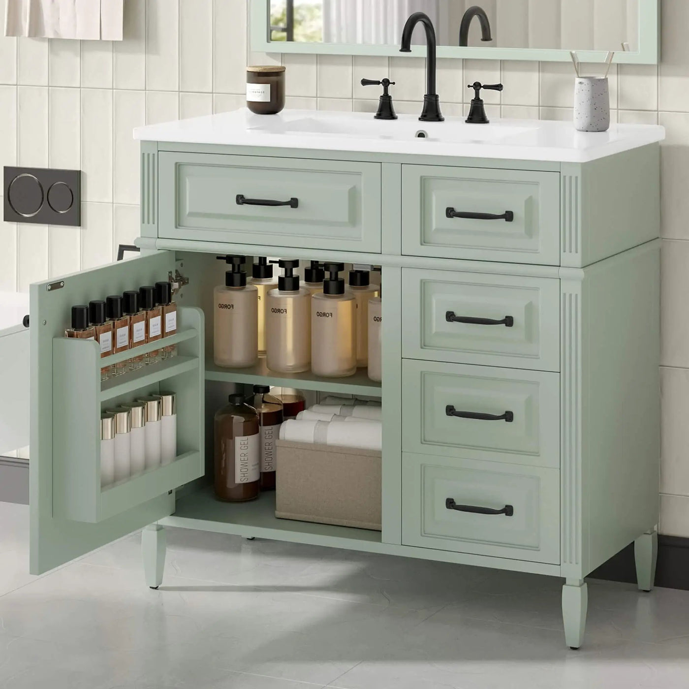 36-Inch Freestanding Bathroom Vanity With Ceramic Sink And Storage Cabinets [Faucet Not Included] (SAK41792) by SAKSBY WHOLESALE