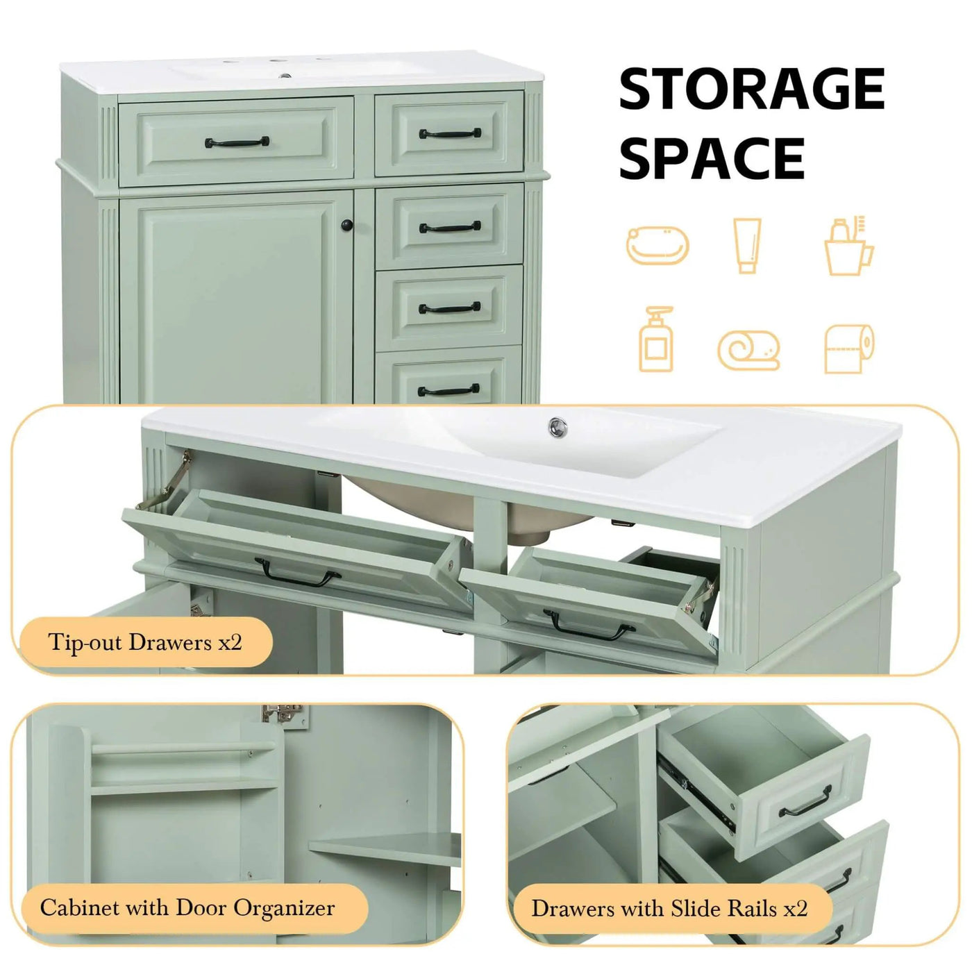 36-Inch Freestanding Bathroom Vanity With Ceramic Sink And Storage Cabinets [Faucet Not Included] (SAK41792) by SAKSBY WHOLESALE
