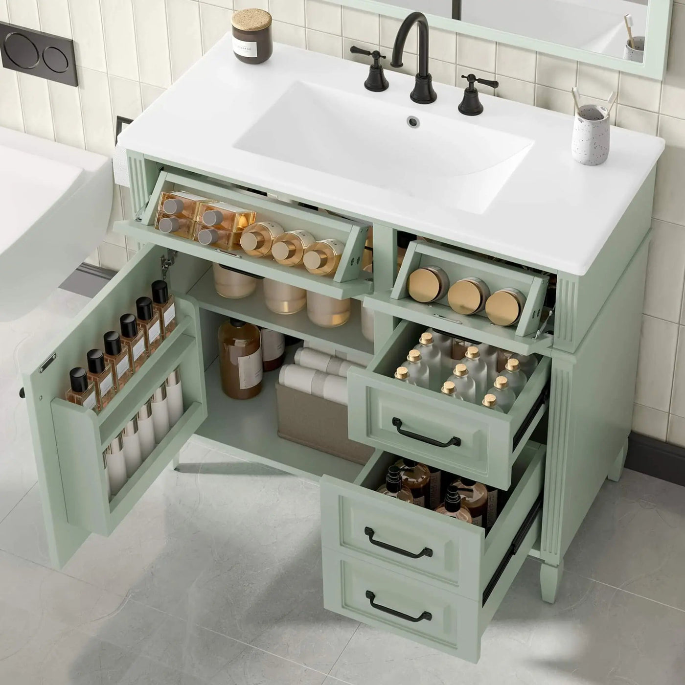 36-Inch Freestanding Bathroom Vanity With Ceramic Sink And Storage Cabinets [Faucet Not Included] (SAK41792) by SAKSBY WHOLESALE