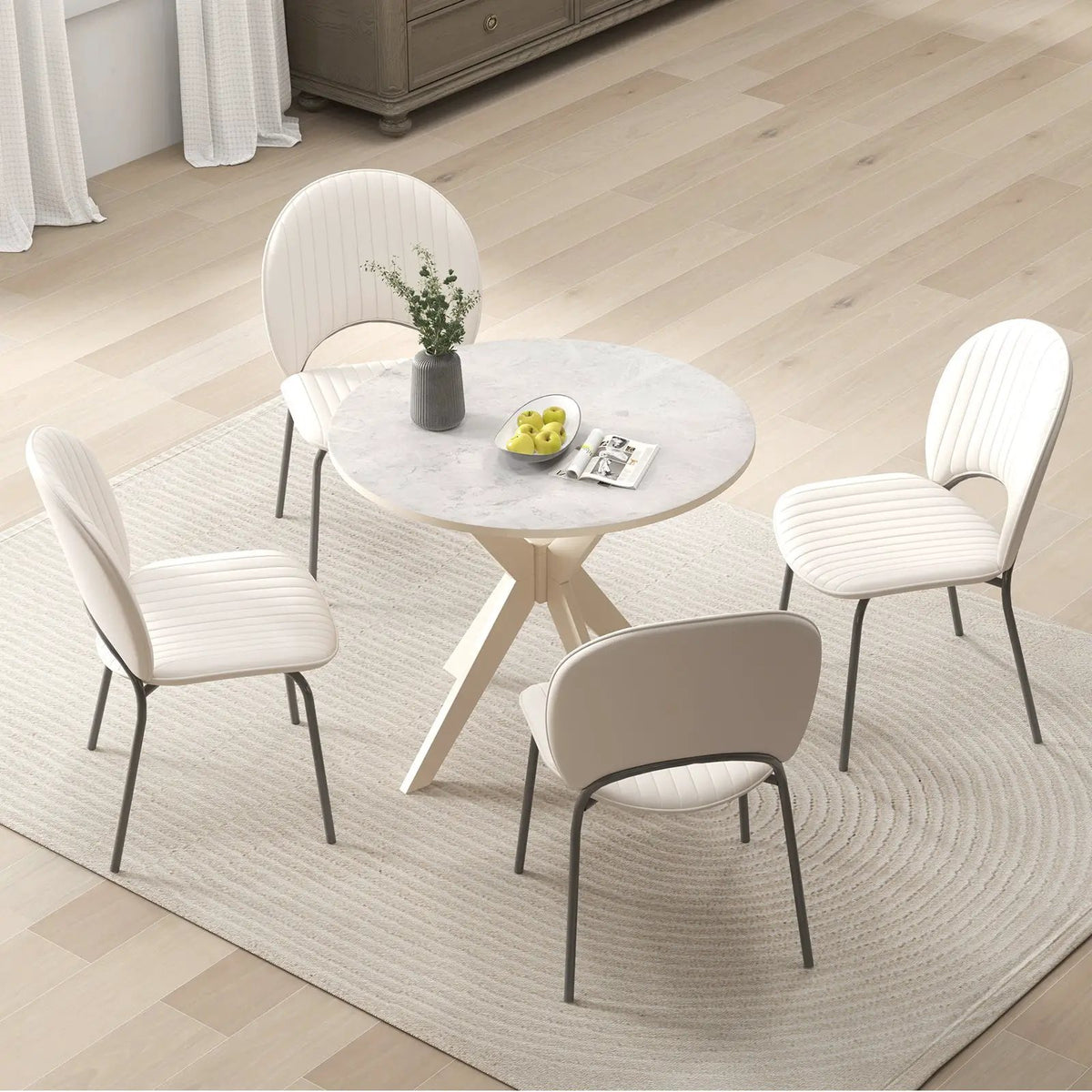 36-Inch Mid Century Modern Kitchen Table with Faux Marble Tabletop and Solid Rubber Wood Legs by DirectDeals