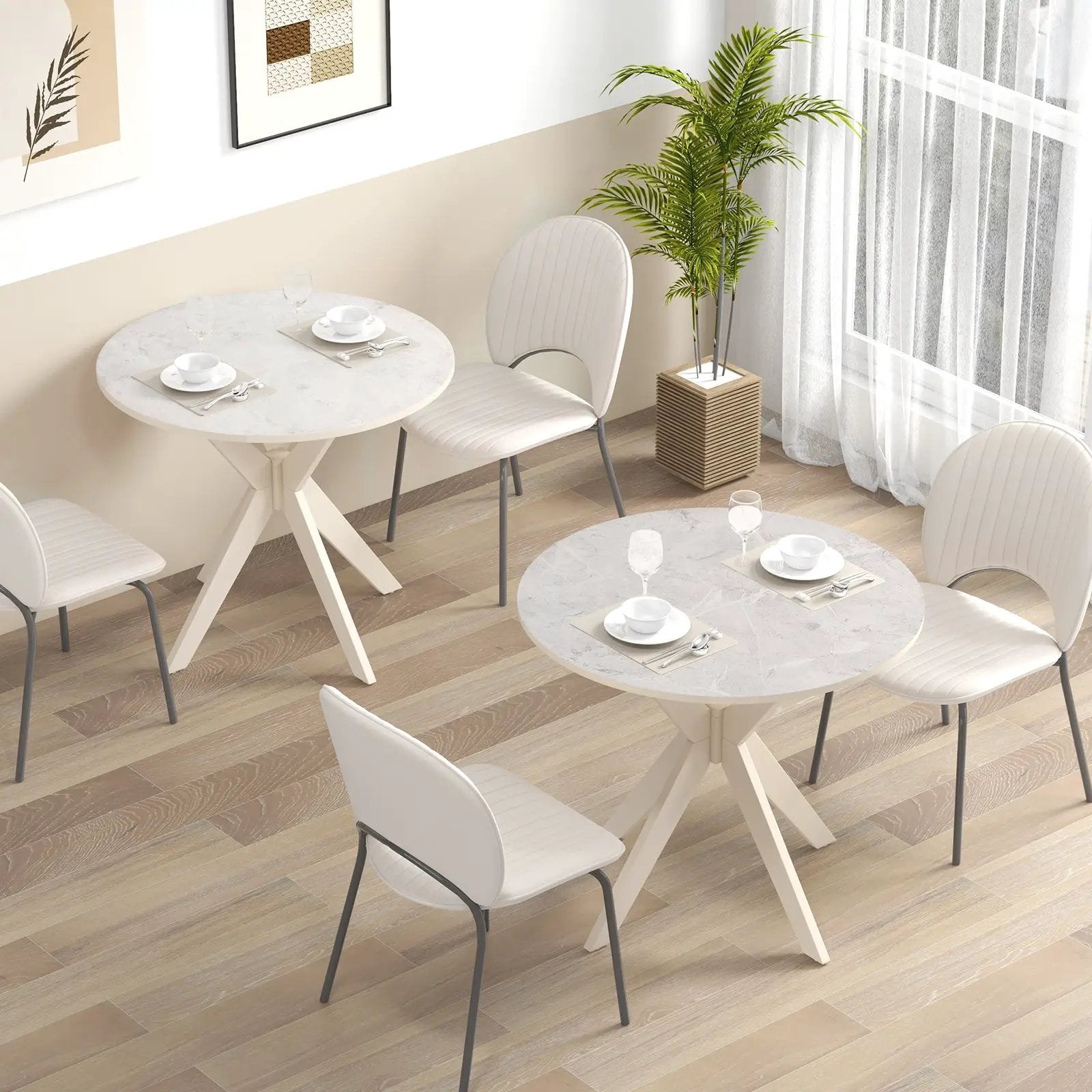 36-Inch Mid Century Modern Kitchen Table with Faux Marble Tabletop and Solid Rubber Wood Legs by DirectDeals