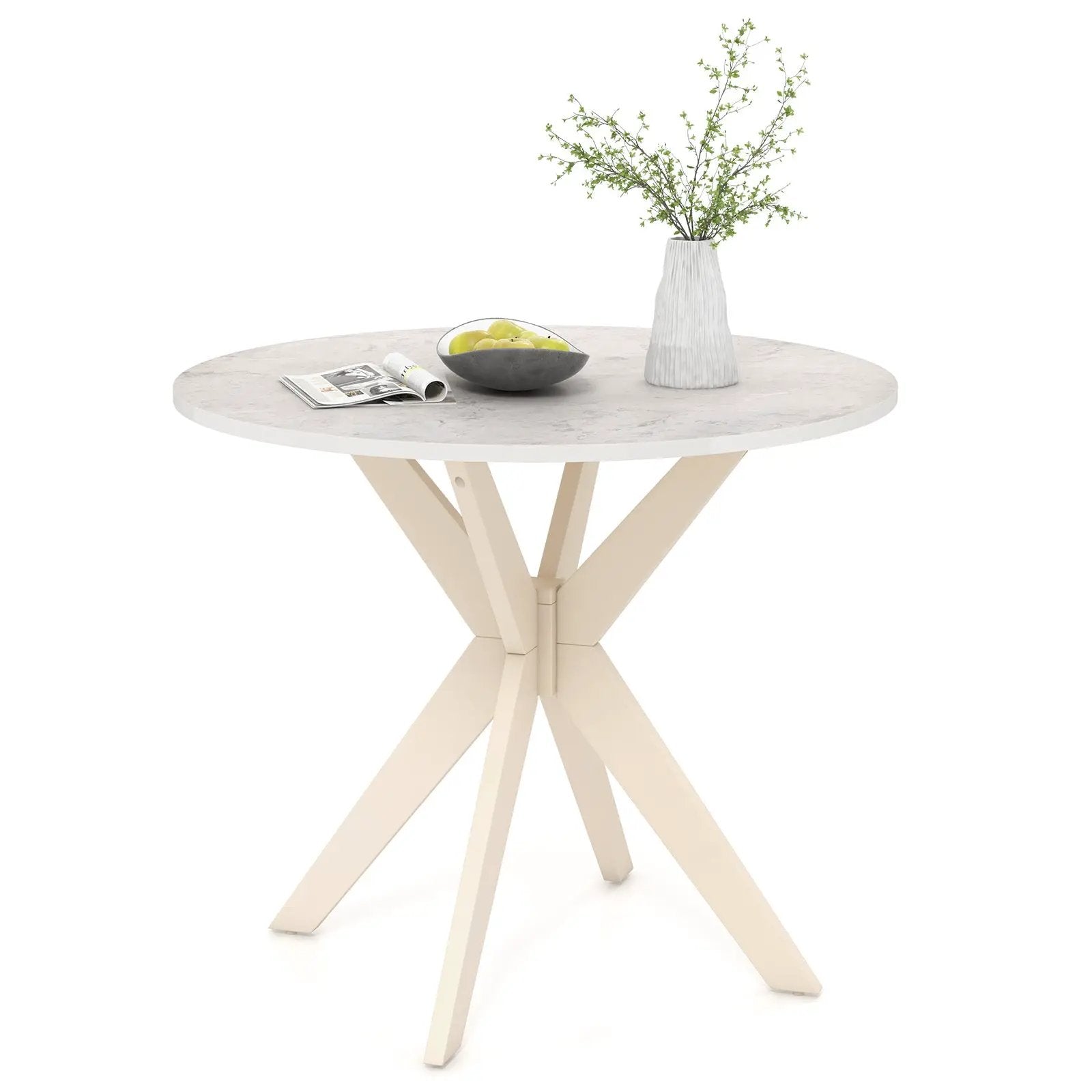 36-Inch Mid Century Modern Kitchen Table with Faux Marble Tabletop and Solid Rubber Wood Legs by DirectDeals