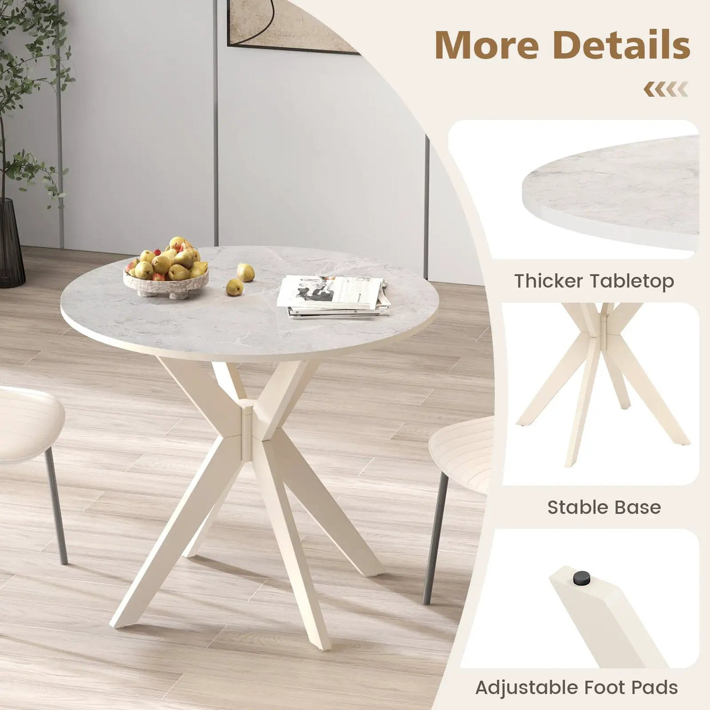 36-Inch Mid Century Modern Kitchen Table with Faux Marble Tabletop and Solid Rubber Wood Legs by DirectDeals