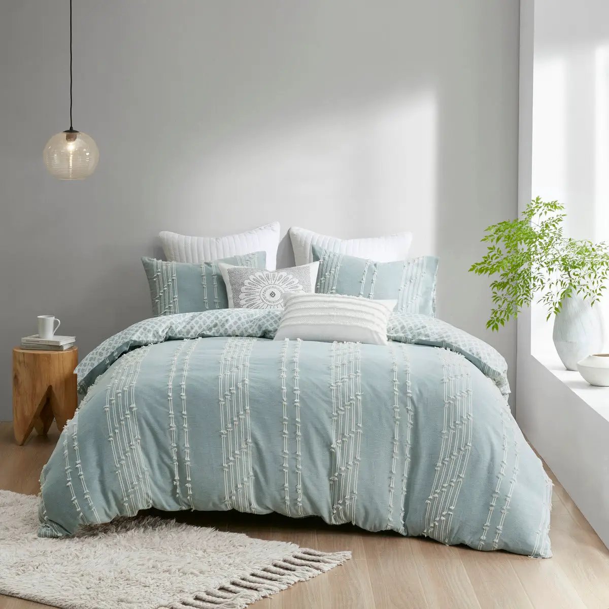 King/Cal King 3 Piece Cotton Jacquard Duvet Cover Set by HouseOfZazla