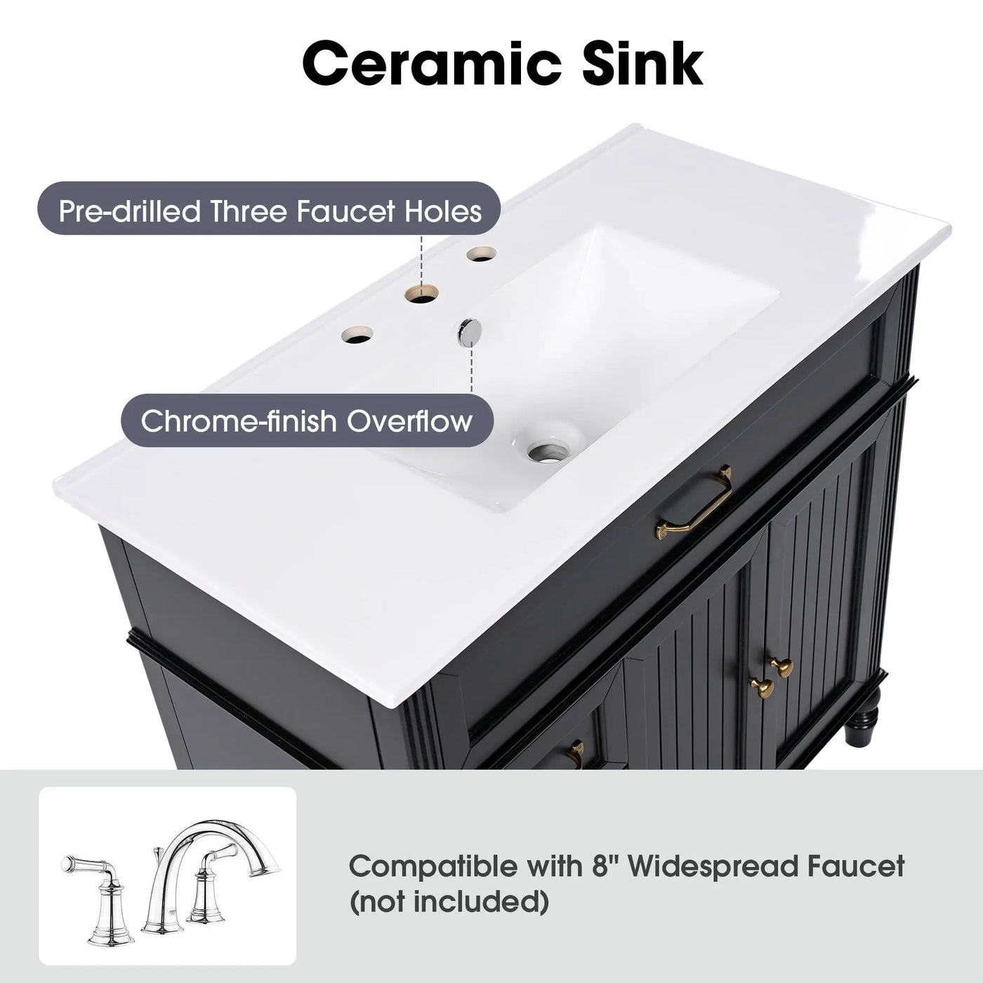 Bathroom Vanity With Sink, 2 Doors 2 Drawers, Freestanding Design by HouseOfZazla