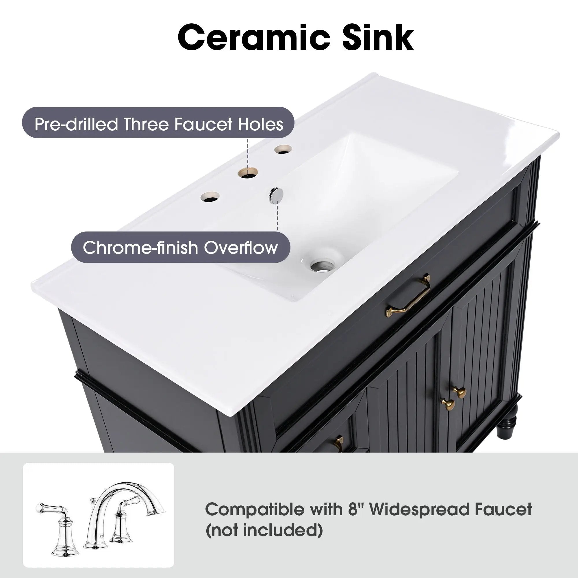 Bathroom Vanity With Sink, 2 Doors 2 Drawers, Freestanding Design by HouseOfZazla