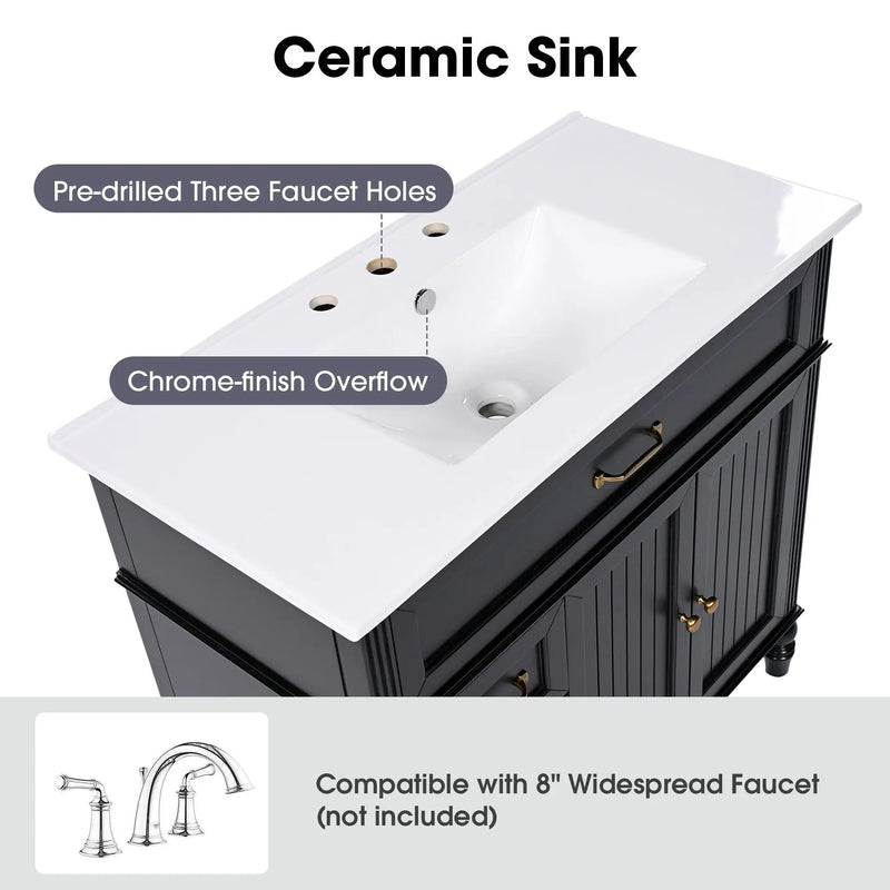 Bathroom Vanity With Sink, 2 Doors 2 Drawers, Freestanding Design by HouseOfZazla