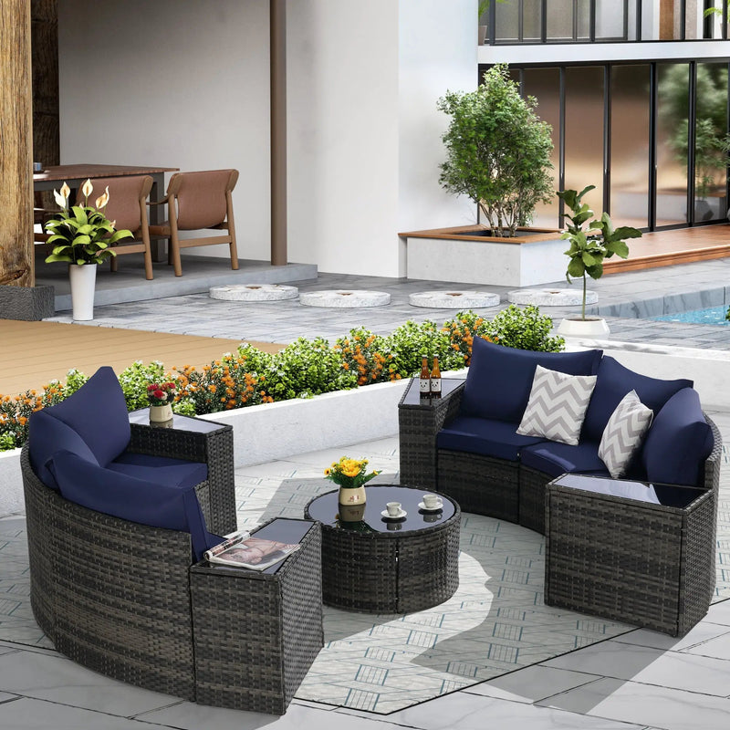 Outdoor Patio Furniture 11-Piece Half-Moon Sectional Round Patio Furniture Set by HouseOfZazla