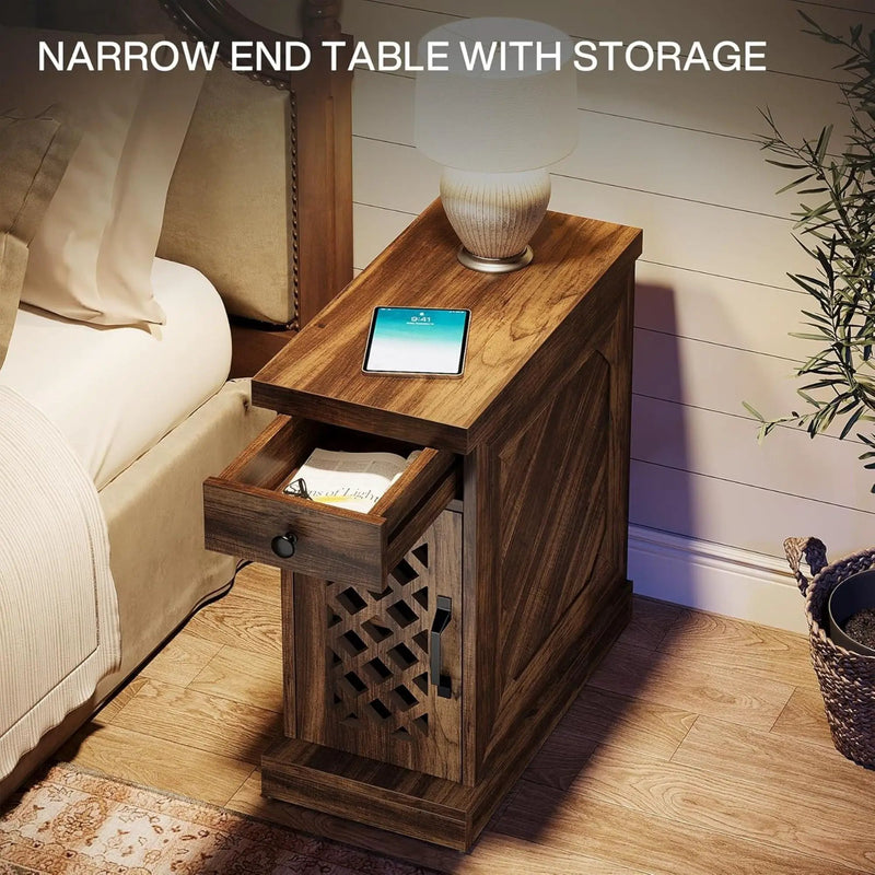 Narrow End Table With Drawer & Cabinet, Nightstand For Small Spaces - Brown by HouseOfZazla
