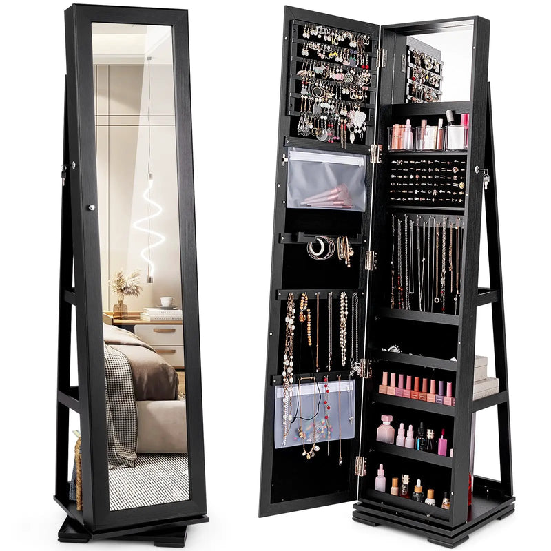 360° Rotatable 2-in-1 Lockable Jewelry Cabinet with Full-Length Mirror by DirectDeals